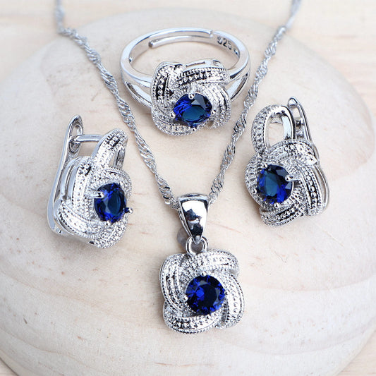 925 Sterling Silver Bridal Jewellery Set – Zirconia Earrings, Necklace & Ring