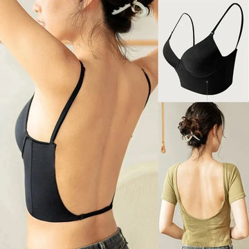 Invisible Deep U Push-Up Bra – Backless, Transparent Strap Support