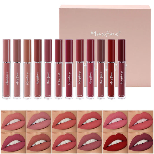 MAXFINE 6-Color Matte Lip Gloss Set – Long-Lasting Gift Box Collection