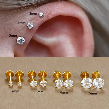 16G Surgical Steel CZ Stud Earrings – Labret Tragus Body Piercing