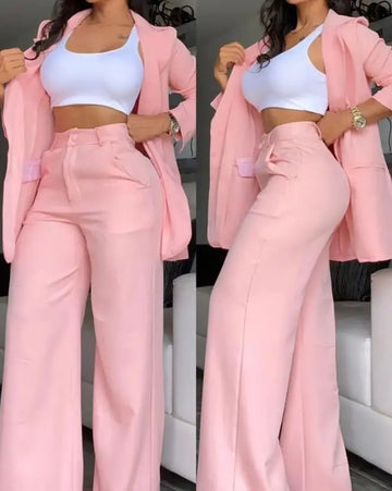 Two-Piece Notched Collar Blazer & Pants Set – Daily Commuter Style