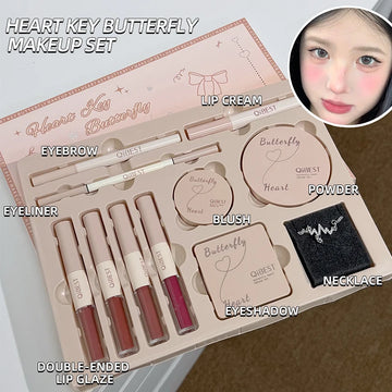 Butterfly Bow Heart Makeup Gift Box – Complete Set With Necklace