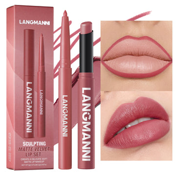 Integrated Waterproof Lip Liner &amp; Lipstick Set – No-Smudge, 12 Shades
