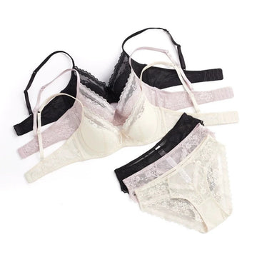 French Lace Embroidery Push-Up Bra Set – Soft, Breathable Comfort