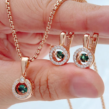 Rose Gold Bridal Jewellery Set – Zircon Ring, Earrings & Necklace