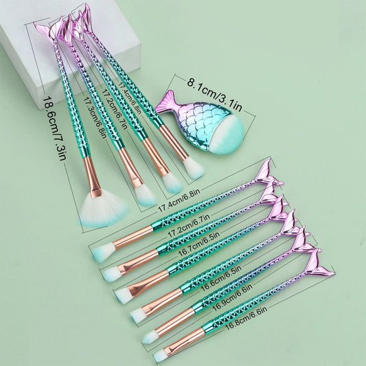 Ronshadow 11-Piece Mermaid Makeup Brush Set – Complete Beauty Tools