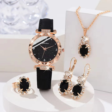 5-Piece Rhinestone Wristwatch Set – Elegant Everyday Bracelets
