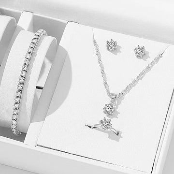 5-Piece Crystal Zirconia Jewelry Set – Ring, Necklace & Bracelet