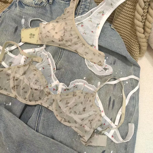 Floral Lace Bralette Set – Ultra-Thin, Breathable Comfort