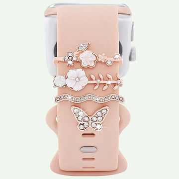 Rhinestone Butterfly & Flower Watch Charms – 4-Piece Set
