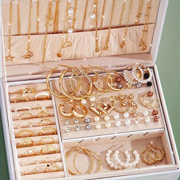86-Piece Pearl Jewelry Set – Stackable Boho Earrings, Rings & More