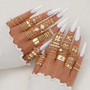 58-Piece Vintage Rings Set – Heart, Snake & Butterfly Designs