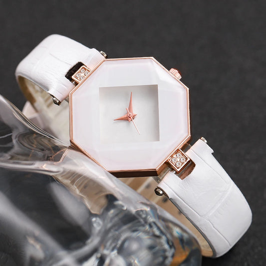 Leather Band Quartz Watch & Pearl Bracelet Set – Casual Elegance