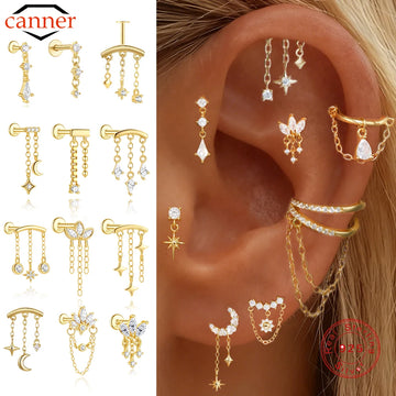 925 Sterling Silver Star CZ Stud Earring – Fine Jewelry Tassel Chain