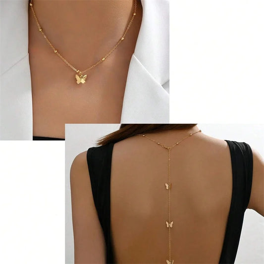 Butterfly Backless Tassel Necklace – Long Elegant Back Drop Chain