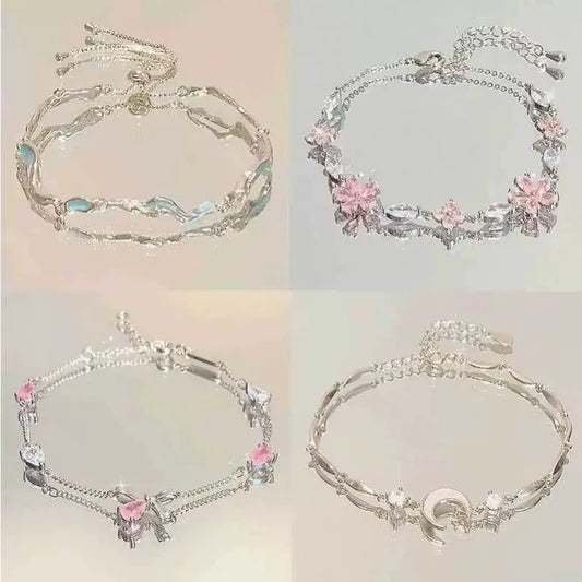 Cherry Blossom Butterfly Charm Bracelet – Adjustable Wave Design