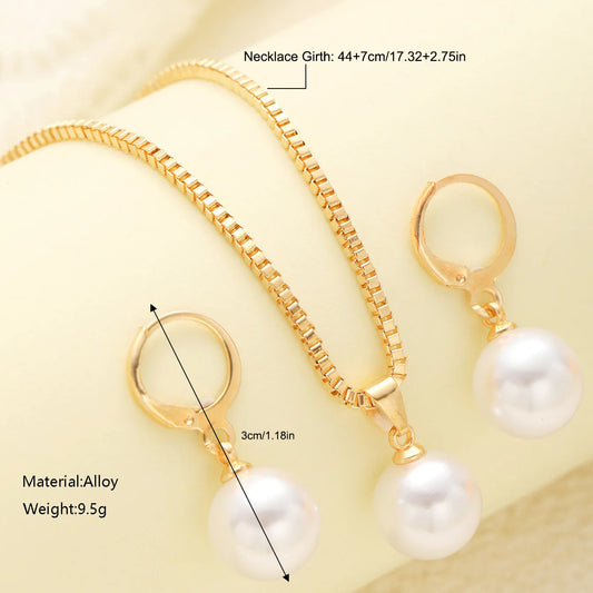 Dainty Pearl Drop Earrings & Necklace Set – Effortless Elegance