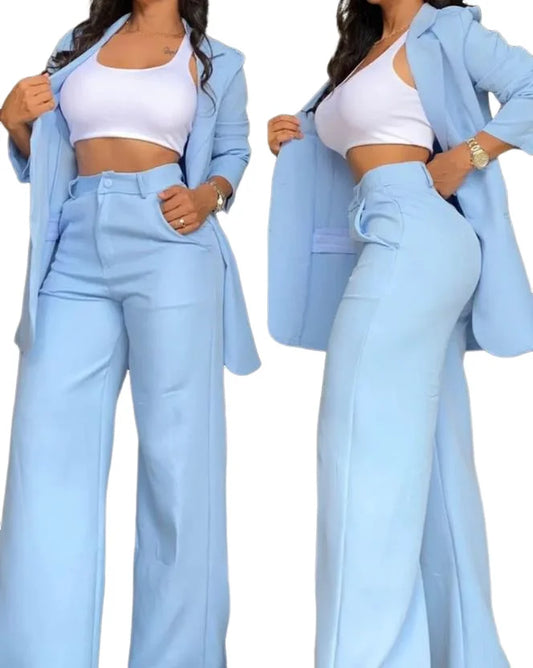 Two-Piece Notched Collar Blazer & Pants Set – Daily Commuter Style