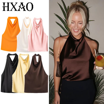 Backless Satin Corset Top – Halter Tank for Elegant Evenings