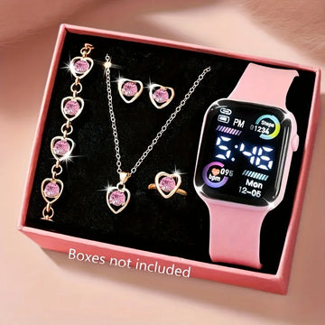 6-Piece Electronic Watch & Jewelry Set – Fun Gift for Teens