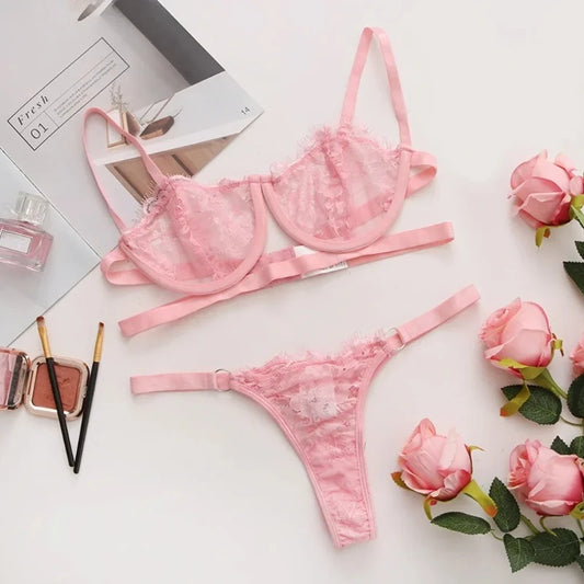 Delicate Lace Embroidery Bra Set – Wire-Free Comfort