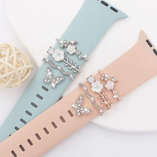Rhinestone Butterfly & Flower Watch Charms – 4-Piece Set