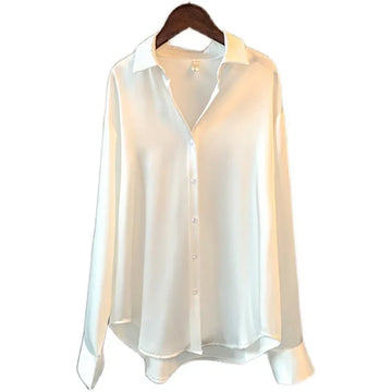 Long Sleeve Satin Shirt Women's Design Sense Spring and Summer Sun-Proof All-Matching Draping Retro Style Shirt Tops