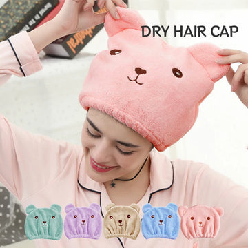 Microfiber Quick-Dry Hair Cap – Cute Embroidered Shower Towel