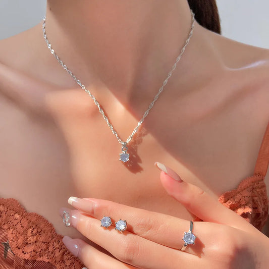 5-Piece Crystal Zirconia Jewelry Set – Ring, Necklace & Bracelet