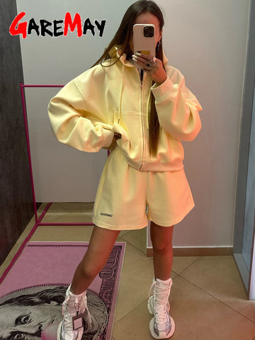 Oversized Zip Hoodie & Shorts Set – Cotton Summer Tracksuit
