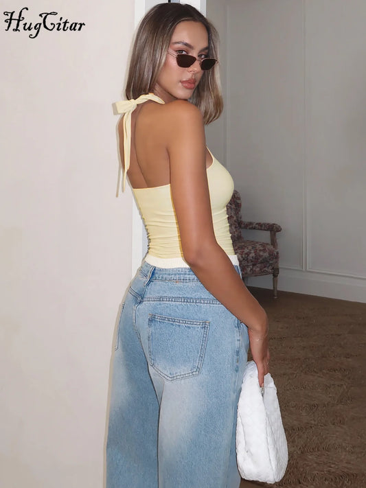 Backless Bandage Halter Crop Top – Streetwear Vacation Style
