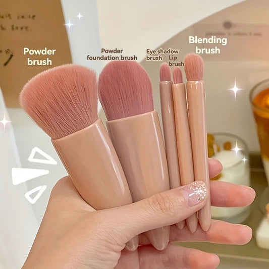 5-Piece Portable Makeup Brush Set with Mirror – Foldable Travel Kit