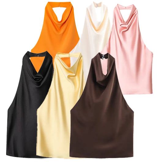 Backless Satin Corset Top – Halter Tank for Elegant Evenings
