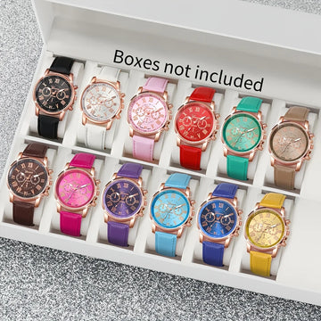 12-Piece Candy Color Quartz Watch Set – Roman Numeral Dials