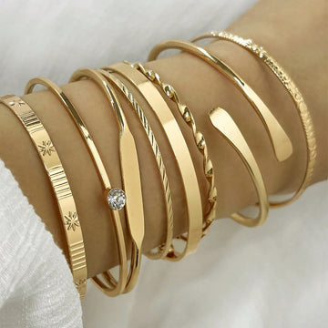 8-Piece Crystal Geometric Bangle Bracelets Set – Statement Jewelry