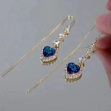 Pendientes de borla de circonia corazón azul – Diseño colgante de lujo ligero