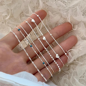 925 Sterling Silver Fine Chain Bracelet – Korean Heart Bead Design