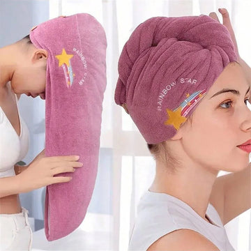 Embroidered Coral Fleece Hair Drying Cap – Quick-Dry Shower Towel