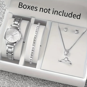 6-Piece Diamond Jewelry Watch Set – Stainless Steel Band