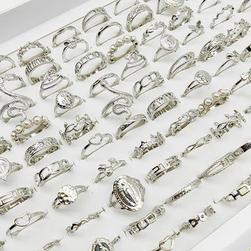 30-Piece Pearl Silver Rings Set – Animal & Floral Mixed Styles