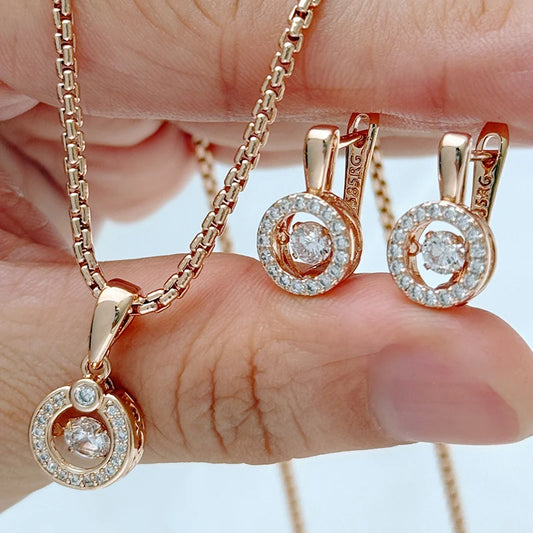 Rose Gold Bridal Jewellery Set – Zircon Ring, Earrings & Necklace