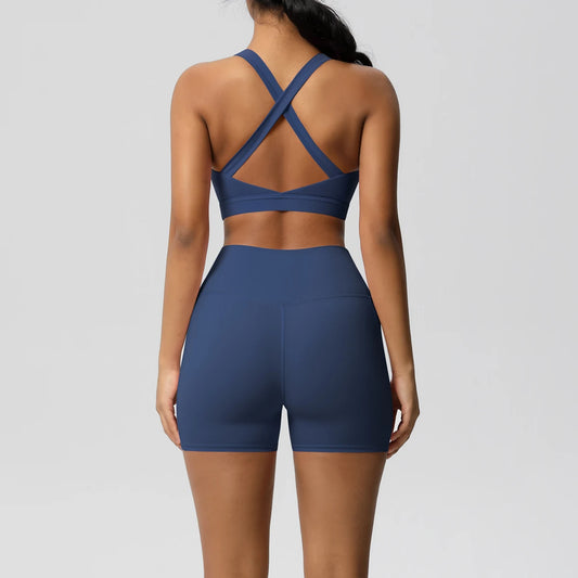 2-Piece Pocketed Yoga Set – High-Stretch Crossover Bra &amp; Leggings