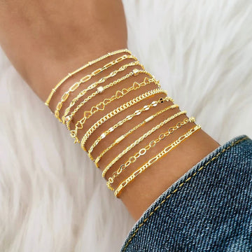 11-Piece Dainty Gold Chain Bracelet Set – 14K Plated Stackable