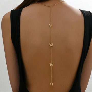 Butterfly Backless Tassel Necklace – Long Elegant Back Drop Chain