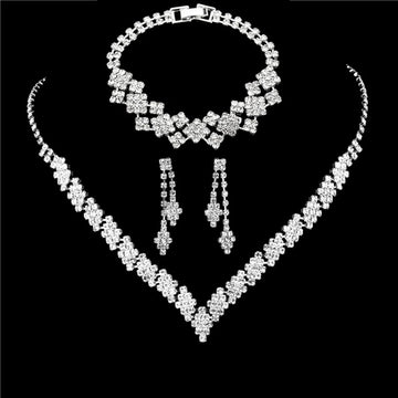 Silver-Plated Rhinestone Tassel Earrings & Necklace Set