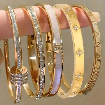 Zirconia Stainless Steel Bracelet Set – Sparkling Stackable Bangles