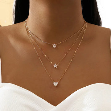 Zircon Pendant Multilayer Choker Necklace – Trendy Layered Chain