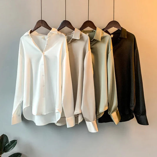 Long Sleeve Satin Shirt Women's Design Sense Spring and Summer Sun-Proof All-Matching Draping Retro Style Shirt Tops