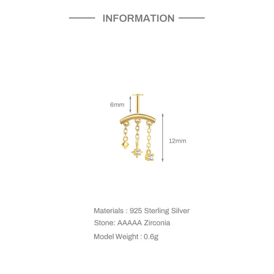 925 Sterling Silver Star CZ Stud Earring – Fine Jewelry Tassel Chain