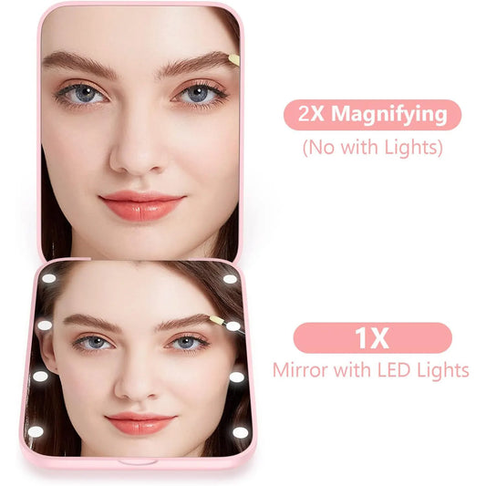 Mini LED Magnifying Makeup Mirror – Portable Foldable Vanity Mirror